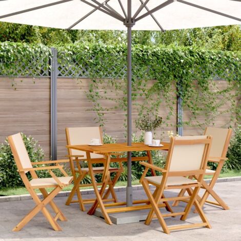 Sillas de jardín plegables 4 uds madera maciza y tela beige vidaXL