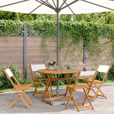 Set de comedor de jardín 5 pzas tela madera maciza blanco crema vidaXL (1/5)