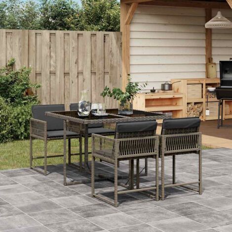 Set comedor de jardín 5 piezas con cojines ratán sintético gris vidaXL