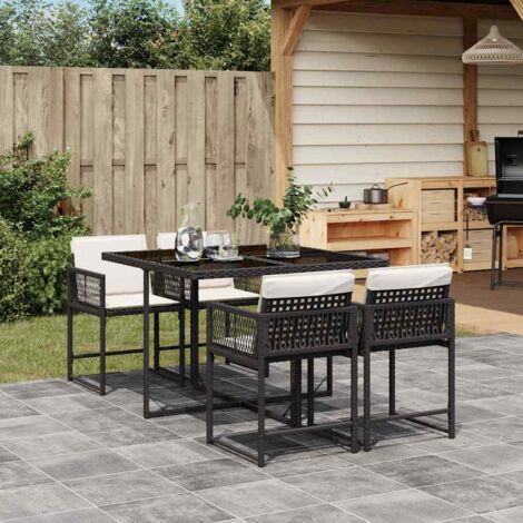 Set de muebles jardín 5 pzas con cojines ratán sintético negro vidaXL (1/5)