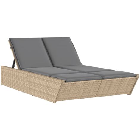 Tumbona doble con cojines ratán sintético beige vidaXL