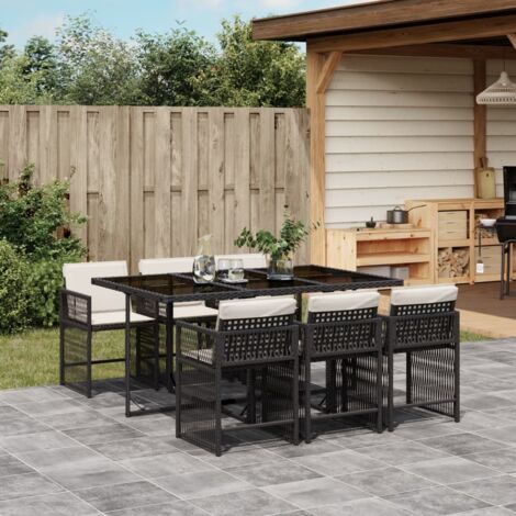 Set de comedor de jardín 7 pzas y cojines ratán sintético negro vidaXL