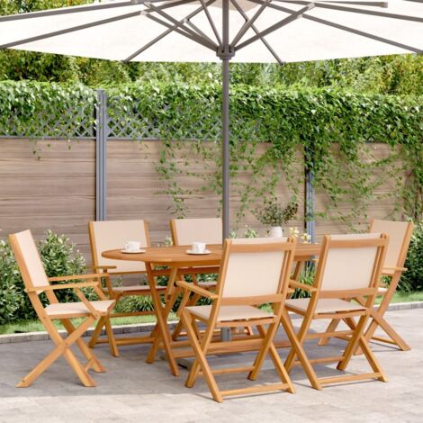 Sillas de jardín plegables 4 uds madera maciza y tela beige vidaXL