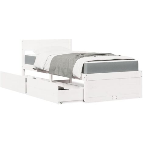 Cama con cajones y colchón madera maciza pino blanca 100x200 cm vidaXL