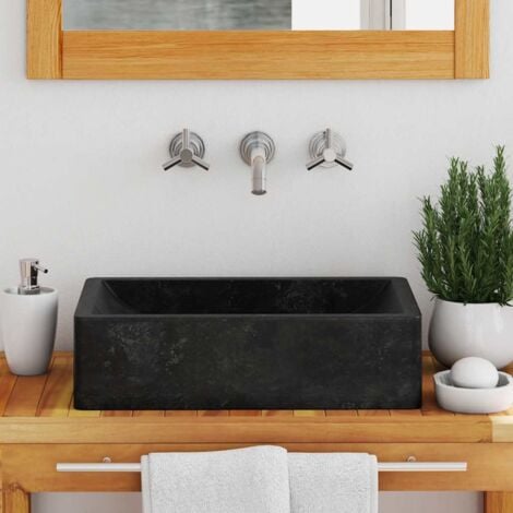 Lavabo de mármol negro con brillo 45x30x12 cm vidaXL