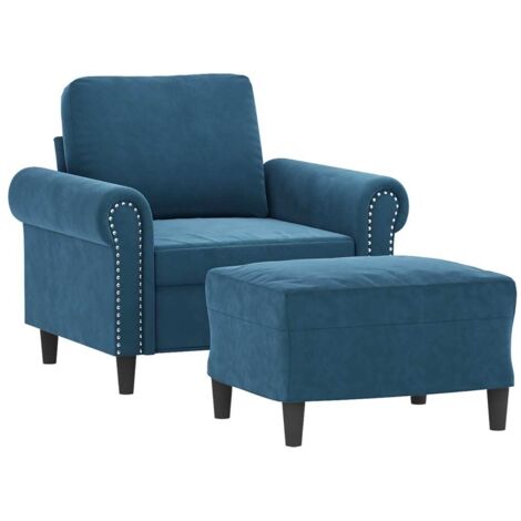 Sillón con taburete terciopelo azul 60 cm vidaXL (1/5)