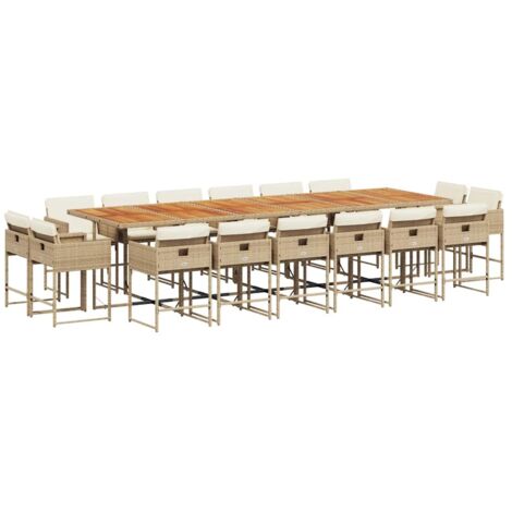 Set comedor de jardín 17 pzas con cojines ratán sintético beige vidaXL