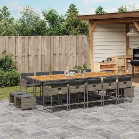 Set comedor de jardín con cojines 15 pzas ratán sintético gris vidaXL