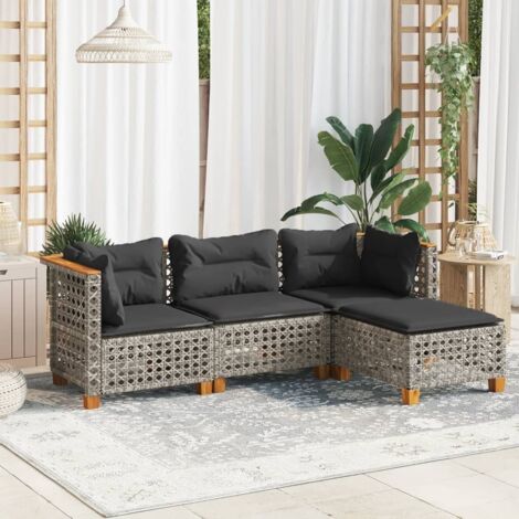 Set de sofás de jardín 4 pzas y cojines ratán sintético gris vidaXL
