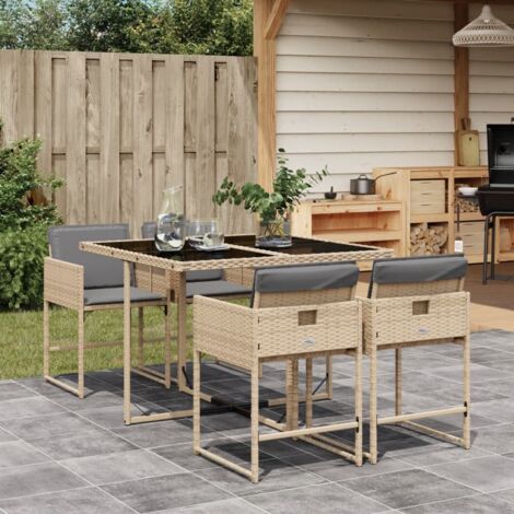 Set comedor de jardín 5 pzas con cojines ratán sintético beige vidaXL (1/5)