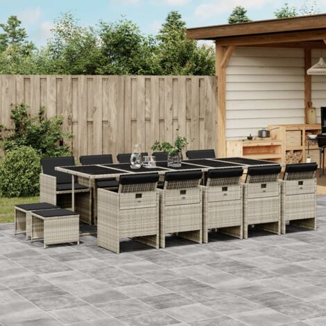 Set comedor jardín y cojines 15 pzas ratán sintético gris claro vidaXL (1/5)