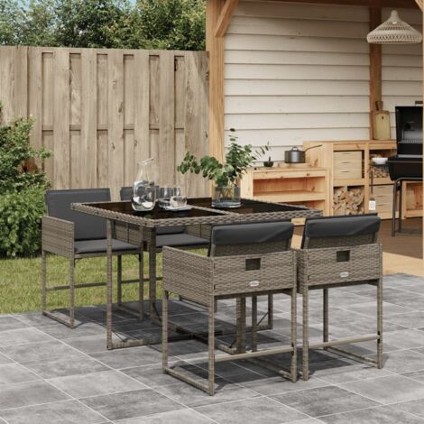 Set comedor de jardín 5 piezas con cojines ratán sintético gris vidaXL
