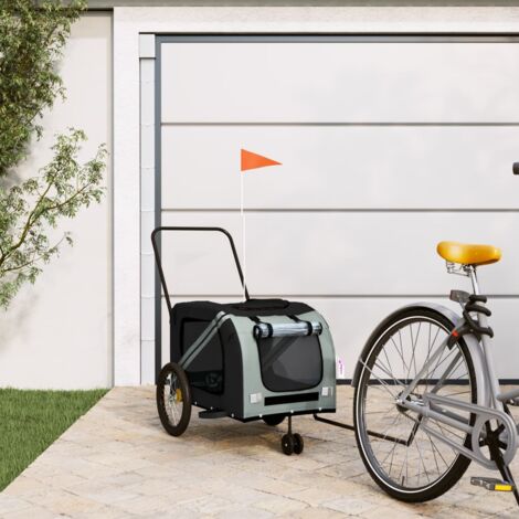 Remolque de bicicleta mascotas hierro tela Oxford gris negro vidaXL