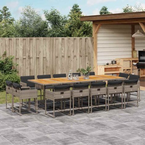 Set comedor de jardín con cojines 15 pzas ratán sintético gris vidaXL
