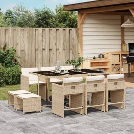 Set comedor de jardín 11 pzas con cojines ratán sintético beige vidaXL (1/5)
