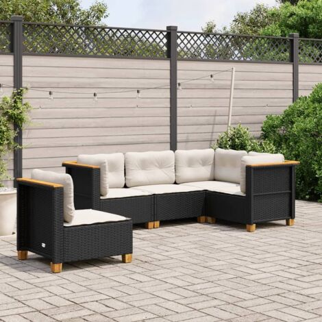 Set de muebles de jardín 5 pzas y cojines ratán sintético negro vidaXL (1/5)