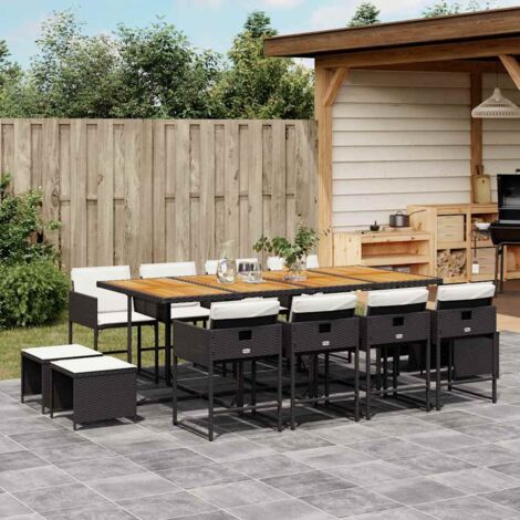 Set comedor de jardín con cojines 13 pzas ratán sintético negro vidaXL