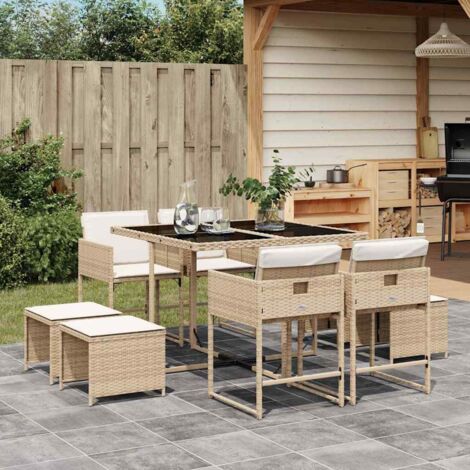 Set comedor de jardín 9 pzas con cojines ratán sintético beige vidaXL