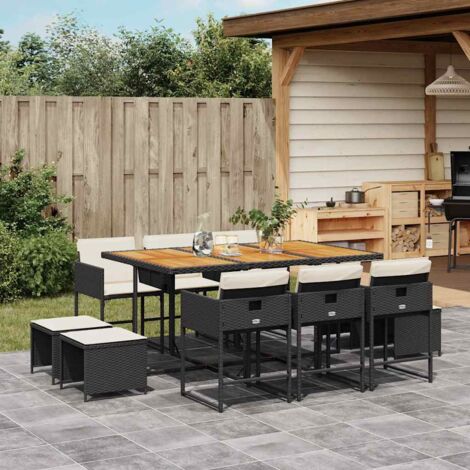 Set de comedor jardín 11 pzas con cojines ratán sintético negro vidaXL (1/5)