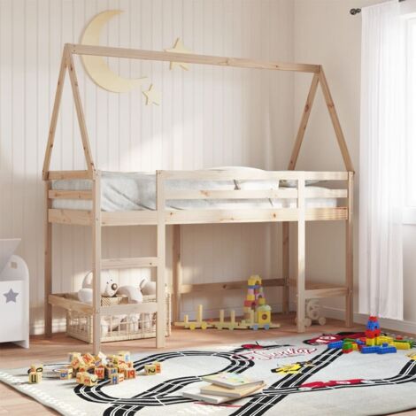 Cama alta con escalera y techo madera maciza de pino 80x200 cm vidaXL (1/5)