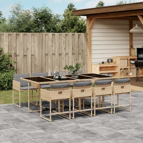 Set comedor de jardín 9 pzas con cojines ratán sintético beige vidaXL