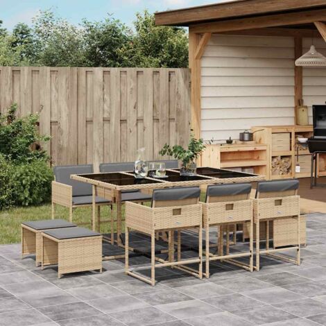 Set comedor de jardín 11 pzas con cojines ratán sintético beige vidaXL