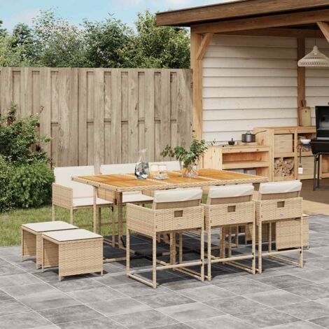 Set comedor de jardín 11 pzas con cojines ratán sintético beige vidaXL