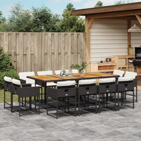 Set comedor de jardín con cojines 13 pzas ratán sintético negro vidaXL