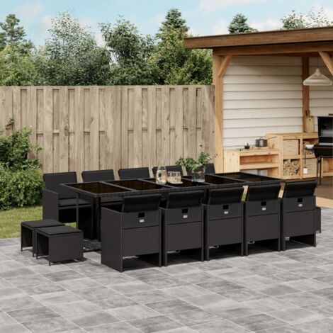 Set comedor de jardín con cojines 15 pzas ratán sintético negro vidaXL