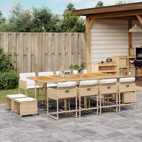 Set comedor de jardín con cojines 13 pzas ratán sintético beige vidaXL