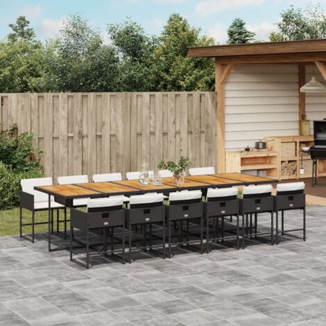 Set comedor de jardín con cojines 13 pzas ratán sintético negro vidaXL