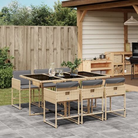 Set comedor de jardín 7 pzas con cojines ratán sintético beige vidaXL