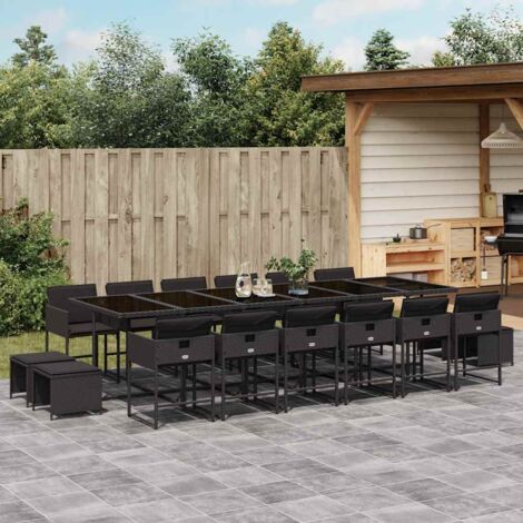 Set de muebles jardín 17 pzas con cojines ratán sintético negro vidaXL