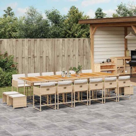 Set comedor de jardín 17 pzas con cojines ratán sintético beige vidaXL