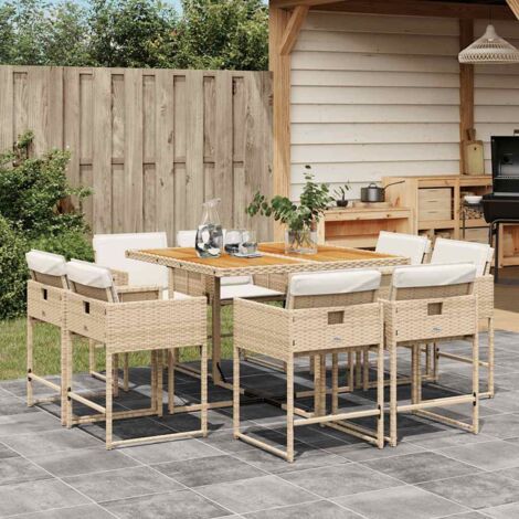 Set comedor de jardín 9 pzas con cojines ratán sintético beige vidaXL