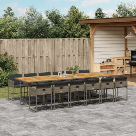 Set comedor de jardín con cojines 13 pzas ratán sintético gris vidaXL