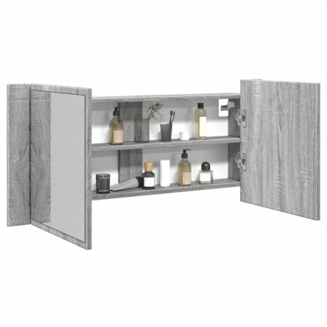 Armario de baño con espejo y luz LED gris Sonoma 100x12x45 cm vidaXL