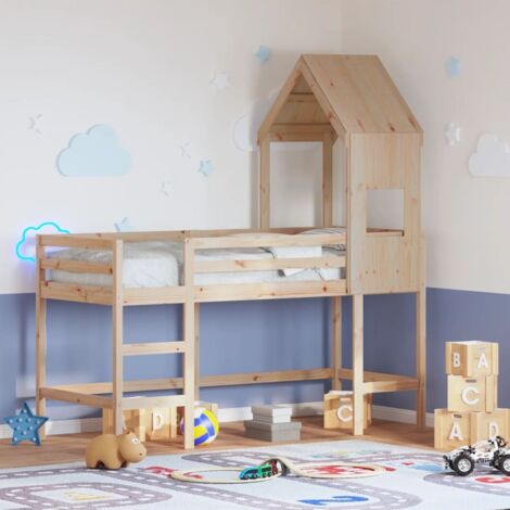 Cama alta con escalera y techo madera maciza de pino 90x190 cm vidaXL (1/5)