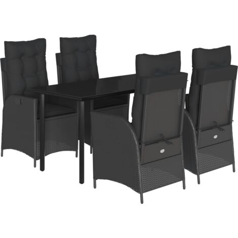 Set de muebles jardín 5 pzas con cojines ratán sintético negro vidaXL (1/5)
