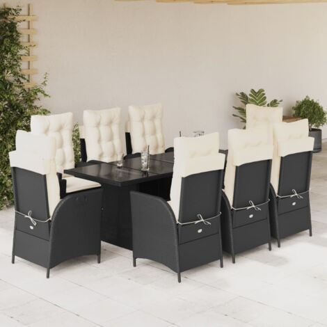 Set de comedor de jardín 9 pzas y cojines ratán sintético negro vidaXL (1/5)