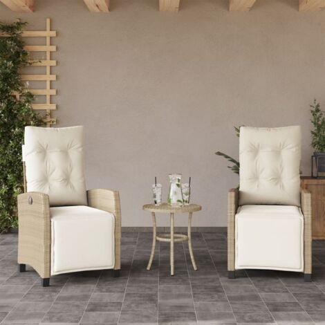Sillones reclinables jardín con reposapiés 2 uds ratán PE beige vidaXL