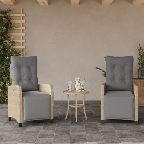 Sillón reclinable jardín reposapiés 2 uds ratán PE beige mezcla vidaXL