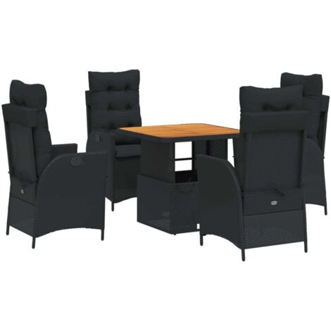 Set de muebles jardín 5 pzas con cojines ratán sintético negro vidaXL (1/5)