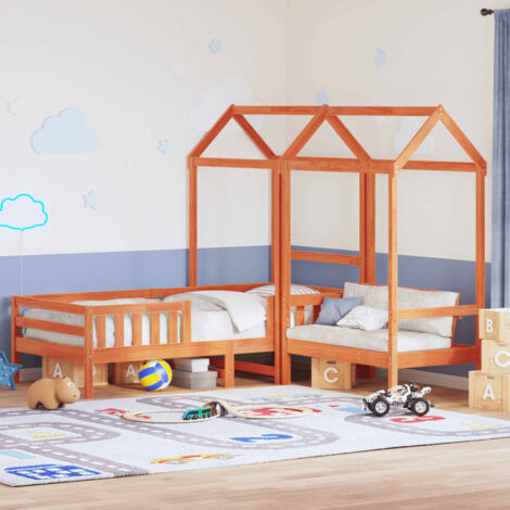 Set de cama y banco con techo madera de pino marrón 90x200 cm vidaXL (1/5)