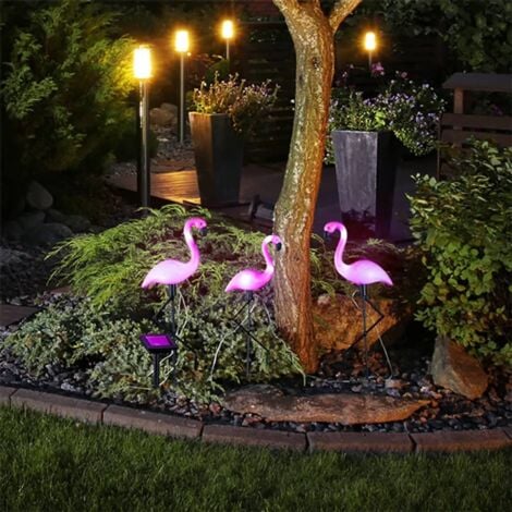 Lámpara solar LED de jardín forma de flamenco 3 unidades HI