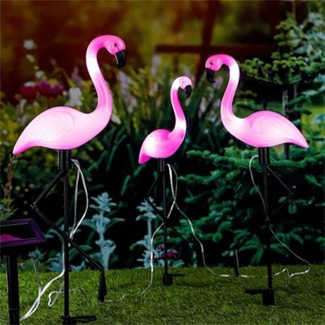 Lámpara solar LED de jardín forma de flamenco 3 unidades HI