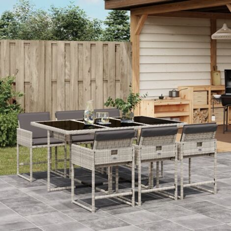 Set comedor jardín 7 pzas y cojines ratán sintético gris claro vidaXL (1/5)