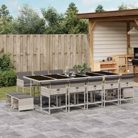Set comedor jardín y cojines 15 pzas ratán sintético gris claro vidaXL