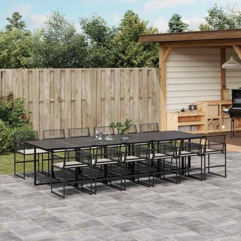 Set comedor de jardín con cojines 13 pzas ratán sintético negro vidaXL (1/5)