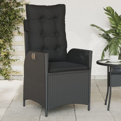 Sillón reclinable de jardín con cojines ratán sintético negro vidaXL